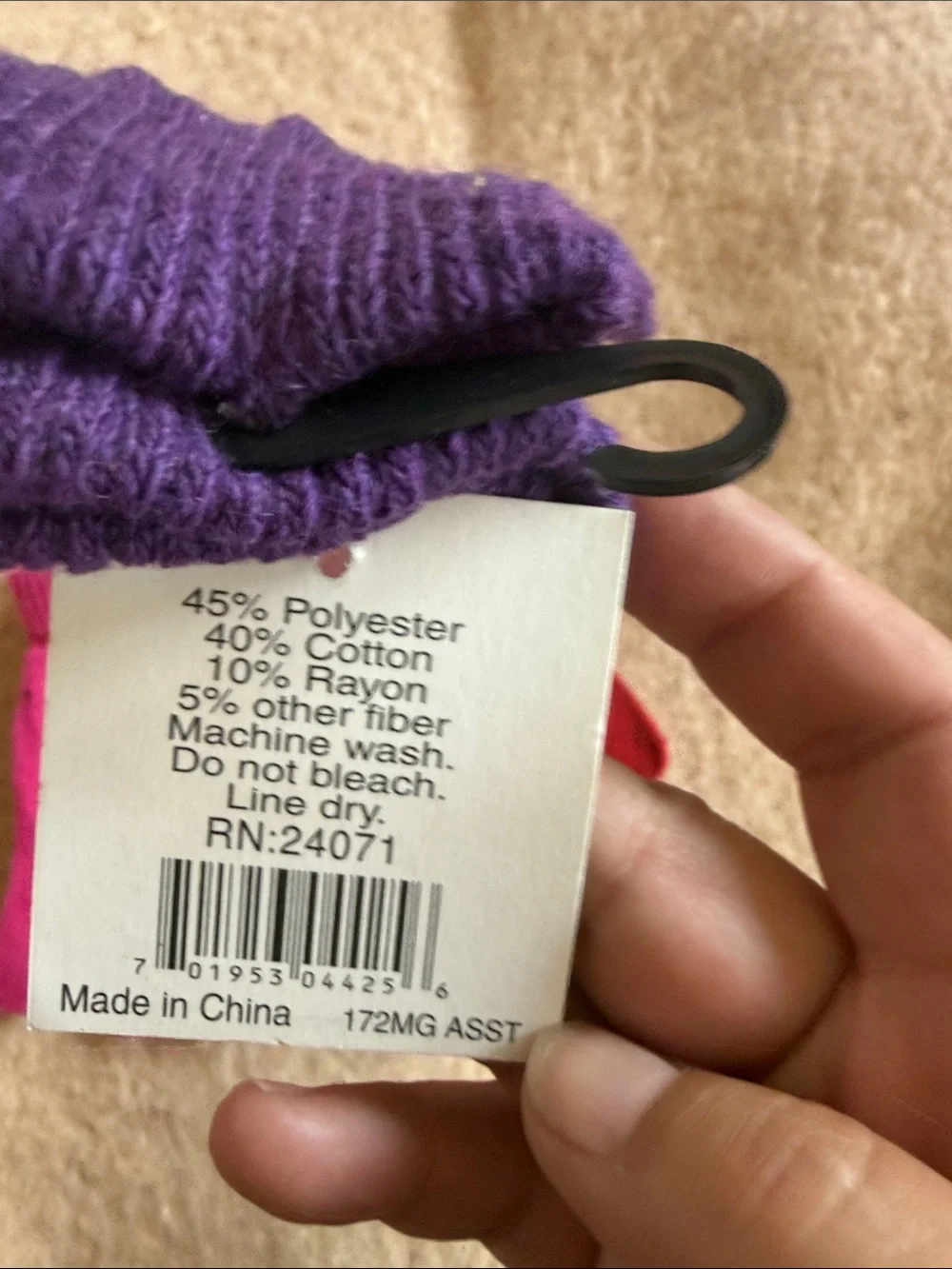 (3) Knit Mittens Hot Pink, Red, and Purple . one size fits all